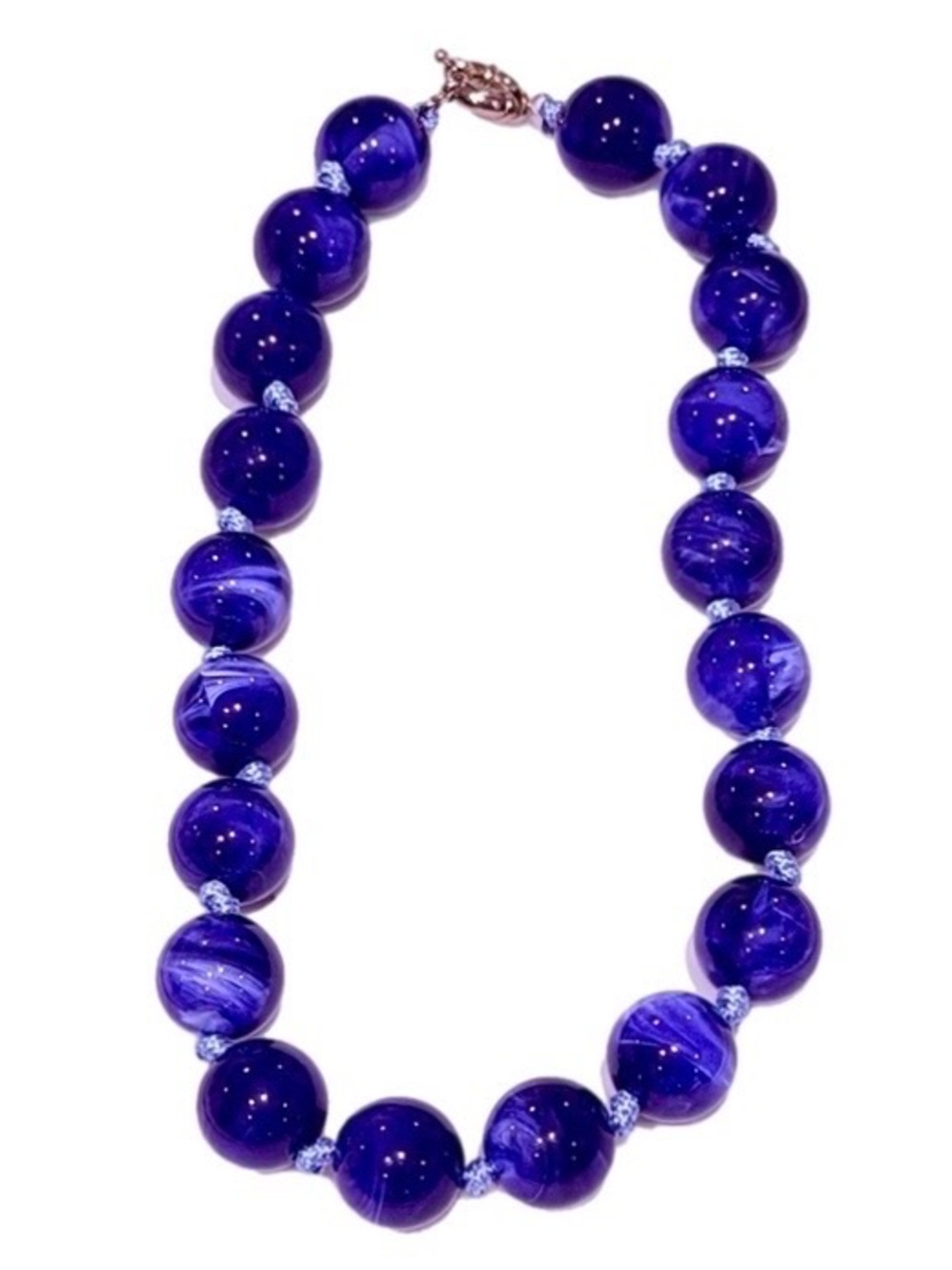 New Bright Blue Marbled Chunky Beaded Necklace